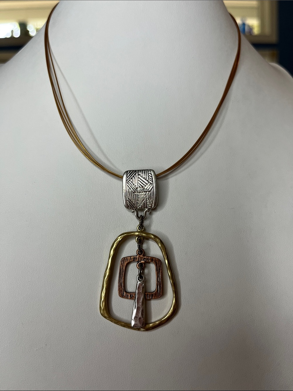 Chico  Metal Geometric Pendant Necklace in Gold, Silver & Copper tones